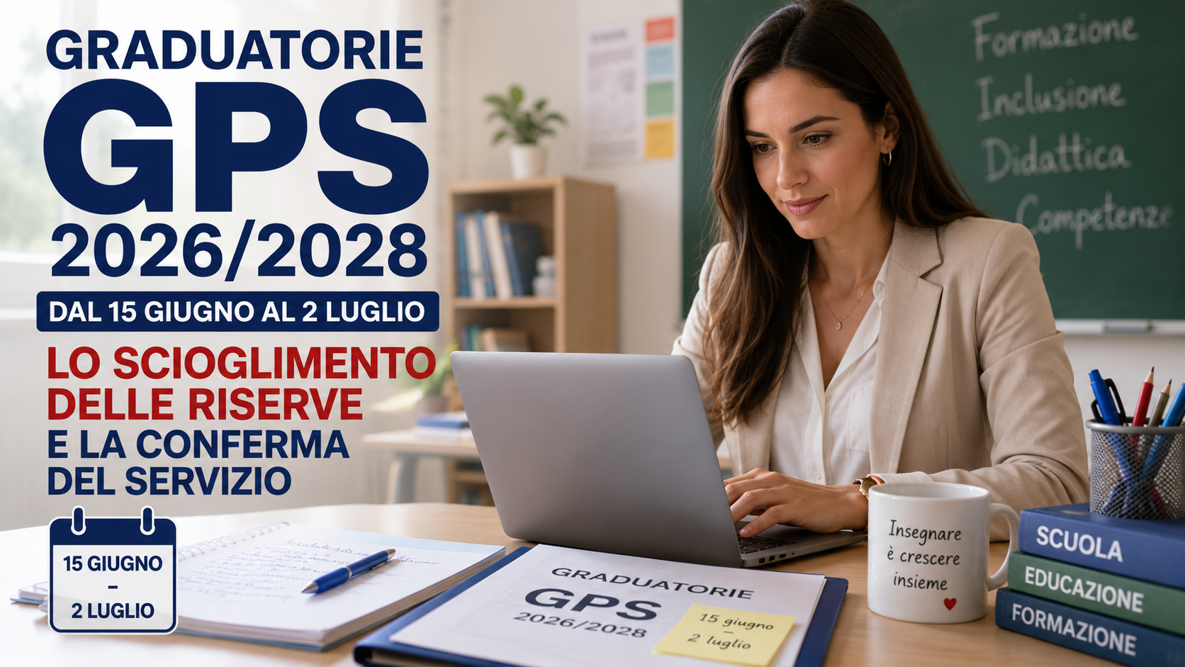 Al momento stai visualizzando GRADUATORIE GPS 2026/2028: DAL 15 GIUGNO AL 2 LUGLIO LO SCIOGLIMENTO DELLE RISERVE E LA CONFERMA DEL SERVIZIO