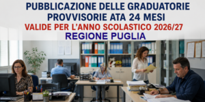 Scopri di più sull'articolo PUBBLICAZIONE DELLE GRADUATORIE PROVVISORIE ATA 24 MESI, VALIDE PER L’ANNO SCOLASTICO 2026/27 – REGIONE PUGLIA