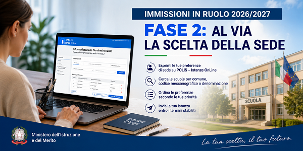 Al momento stai visualizzando IMMISSIONI IN RUOLO DOCENTI 2026/2027: FASE 2 – AL VIA LA SCELTA DELLA SEDE. GUIDA COMPLETA ALLA COMPILAZIONE DELL’ISTANZA