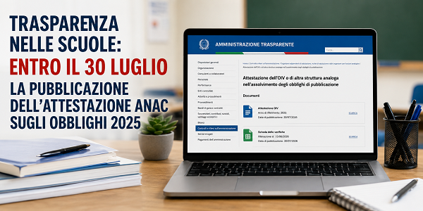 Al momento stai visualizzando TRASPARENZA NELLE SCUOLE: ENTRO IL 30 LUGLIO LA PUBBLICAZIONE DELL’ATTESTAZIONE ANAC SUGLI OBBLIGHI 2025