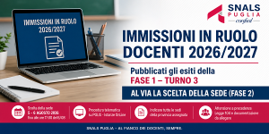 Scopri di più sull'articolo IMMISSIONI IN RUOLO DOCENTI 2026/2027 IN PUGLIA: PUBBLICATI GLI ESITI DELLA FASE 2 – TURNO TRE