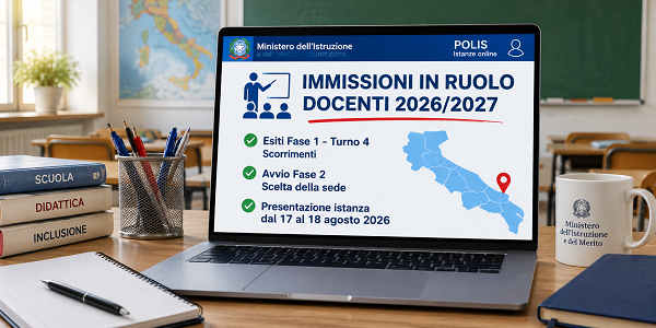Al momento stai visualizzando IMMISSIONI IN RUOLO DOCENTI 2026/2027: ESITI FASE 1 – TURNO 4 E AVVIO DELLA FASE 2 PER LA SCELTA DELLA SEDE